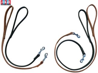 Lappo rund läderkoppel 90cm eller 60cm x cirka 6,3 - 7,00 mm. svart och cognac färg, tillverkad i Finland. Ett stilrent, mjukt och följsamt rundsytt koppel i mjukt läder,som är sytt kring runt ett rep för hållbarhet.Ursprung av råvaor : Läder  Italien, snör Estland, metallvaror Sverige & Asien, tråd Tyskland och italien.