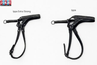 Ippa nossele, tillverkad i Finland med två skikt mjukt skinn med förstärkningsmaterial inut. Nosens omkrets / nackband : storlek 4 = 46 cm / 40 - 50 m, storlek 5 = 52 cm / 35 - 52 cm, storlek 6 = 58 cm / 48 - 65 cm